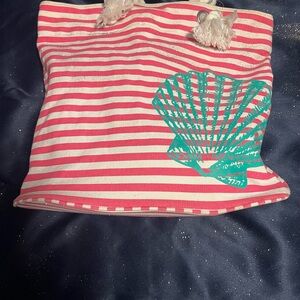 Pink and White Striped Tote with Shell Design